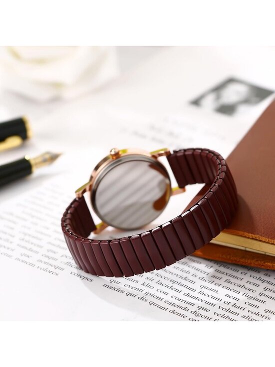 Women\'s Brown Analog Quartz Elastic Strap Arabic Numerals Waterproof Wrist Watch main image 6